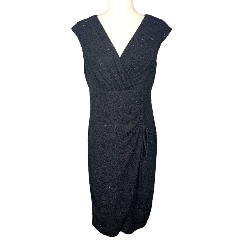 LONDON Times Sheath Cocktail Dress Black & Silver Size 12 EUC